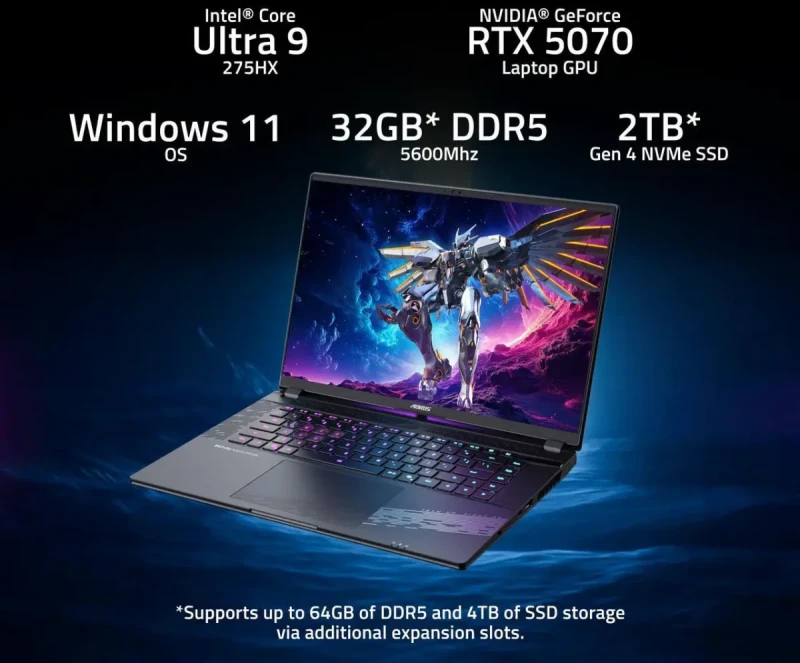 GIGABYTE AORUS ELITE 16 Gaming Laptop - 165Hz 2560x1600 WQXGA - NVIDIA GeForce RTX 5070 - Intel Core Ultra 9 275HX - 2TB SSD with 32GB DDR5 RAM - Windows 11 Home AD - Image 11