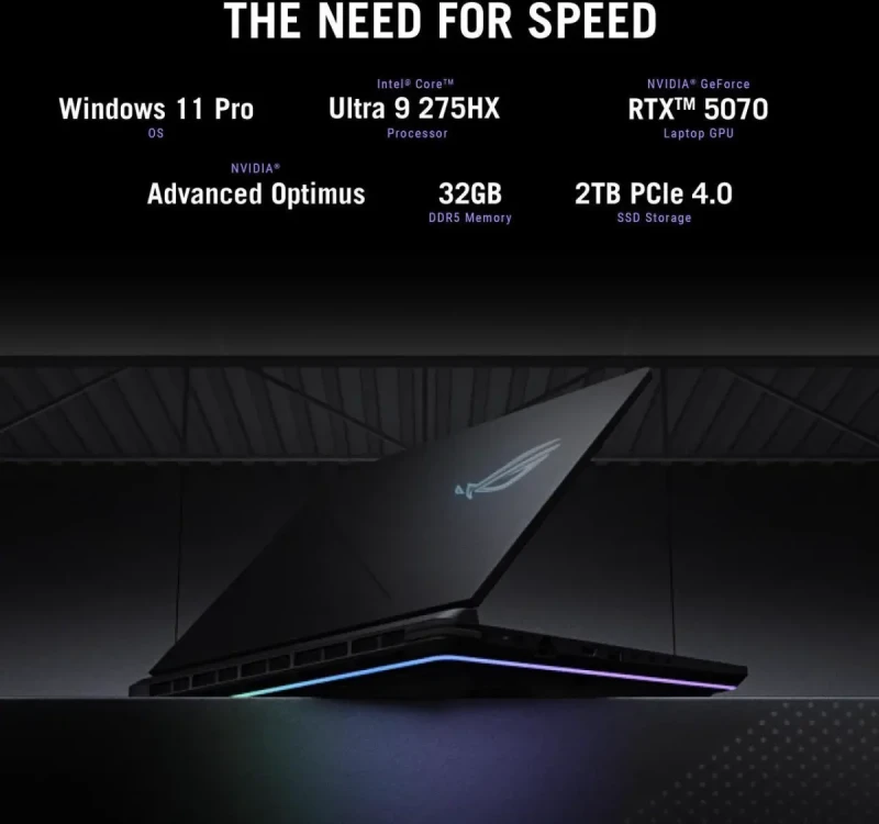 ASUS ROG Strix G16 - 16" GeForce RTX 5070 Laptop GPU - Intel Core Ultra 9 275HX - 32GB Memory - 2TB PCIe 4.0 NVMe M.2 SSD - Wi-Fi 7 Windows 11 Pro Gaming Laptop - 240 Hz (G615LP-XS97 ) - Image 16