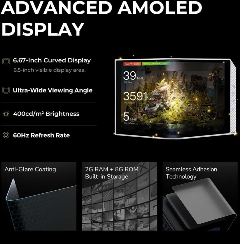 TRYX PANORAMA 360 ARGB White 360mm AIO 6.67'' AMOLED Curved Screen 3D Anamorphic Effect Customizable AIO Cooler 360mm Asetek 8th Gen V2 320w TDP Magnetic ARGB Fan Intel LGA 1851/1700 AMD AM5/AM4 - Image 3