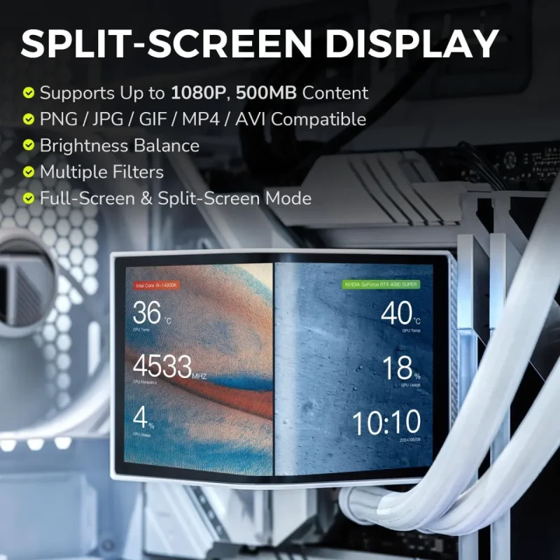 TRYX PANORAMA 360 ARGB White 360mm AIO 6.67'' AMOLED Curved Screen 3D Anamorphic Effect Customizable AIO Cooler 360mm Asetek 8th Gen V2 320w TDP Magnetic ARGB Fan Intel LGA 1851/1700 AMD AM5/AM4 - Image 5
