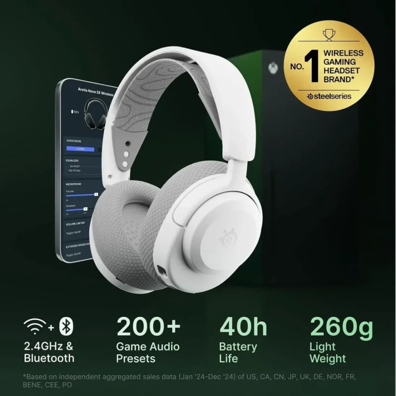 SteelSeries Arctis Nova 3X Wireless Multi-Platform Gaming Headset - Mobile App Control, 40 HR Battery, Neodymium Magnetic Drivers, 2.4GHz/Bluetooth, Xbox, PS5, PC, Switch, Mobile - White - Image 4