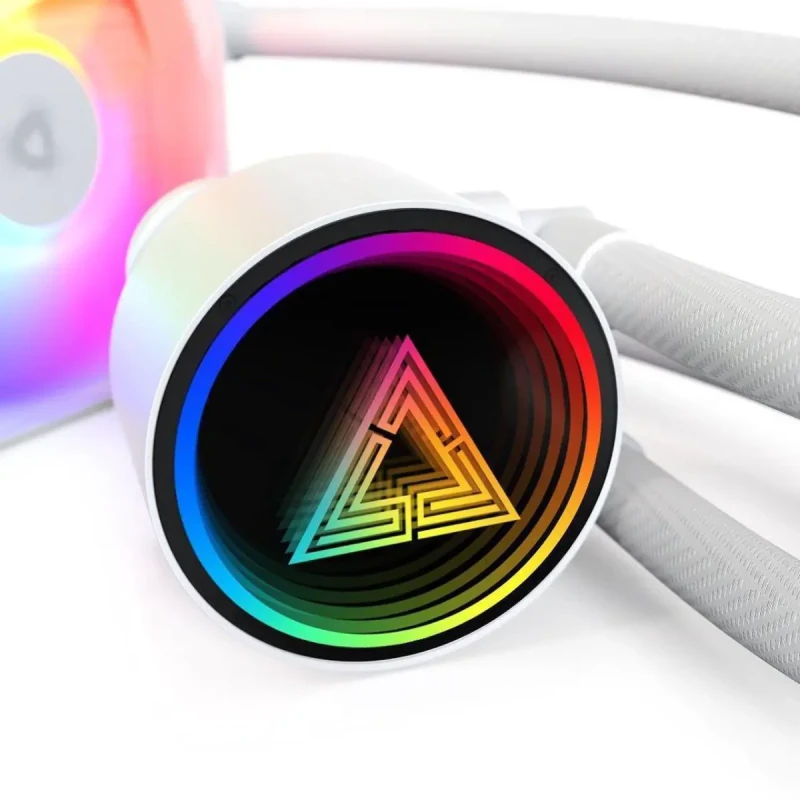 MONTECH LightFlow ARGB 360 CPU Liquid Cooler, 360mm AIO with Infinity Mirror Design, 3100RPM Pump, 3x120mm ARGB Fans, Intel & AMD Support (White) - Image 6