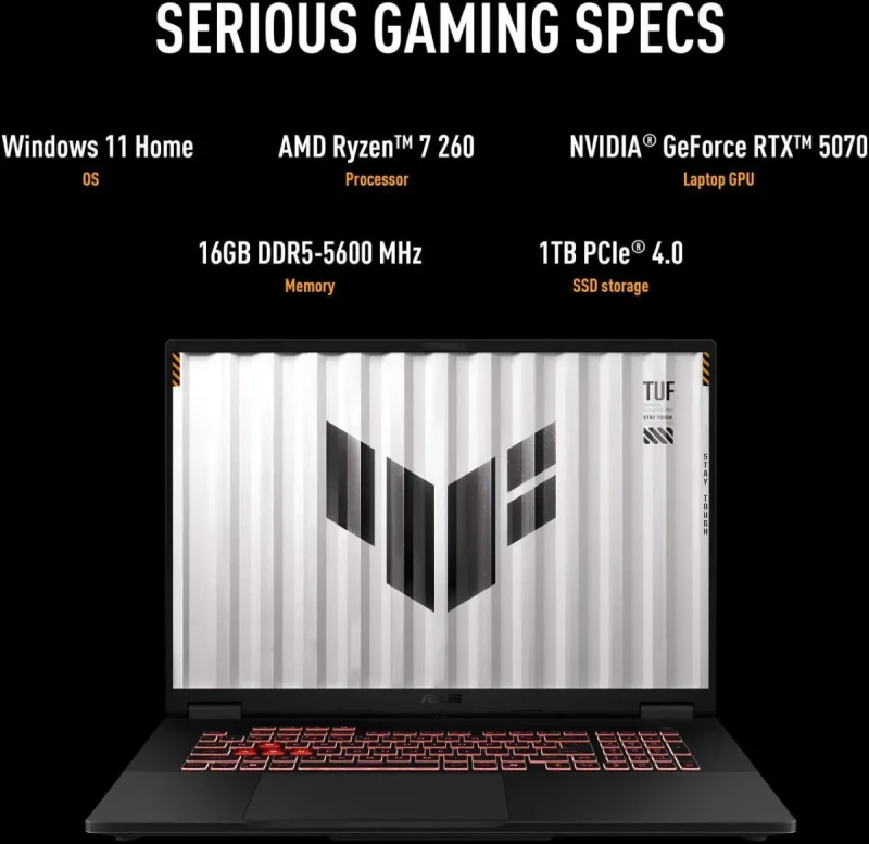 ASUS TUF Gaming A18 FA808UP-NS74 2TB: 18" QHD+ 240Hz IPS, Ryzen 7 260, RTX 5070, 64GB DDR5, 2TB SSD, Win11 - Image 6