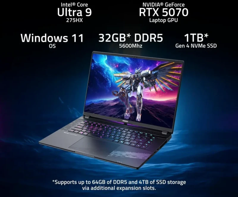 GIGABYTE AORUS ELITE 16: 16" WQXGA 165Hz, Core Ultra 9 275HX, RTX 5070, 32GB DDR5, 1TB SSD, Win11 - Image 5