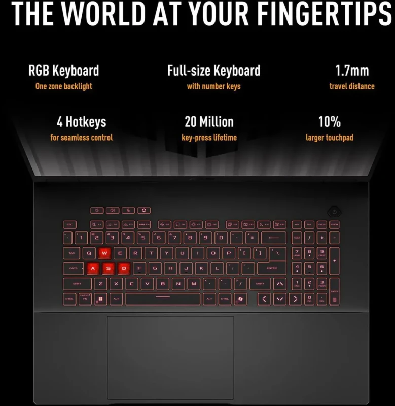 ASUS TUF Gaming - 18" GeForce RTX 5070 Laptop GPU - AMD Ryzen 7 260 - 64GB (32GBx2) Memory - 3 TB PCIe SSD - Windows 11 Home Gaming Laptop - 240 Hz IPS (FA808UP-NS74 ) - Image 11