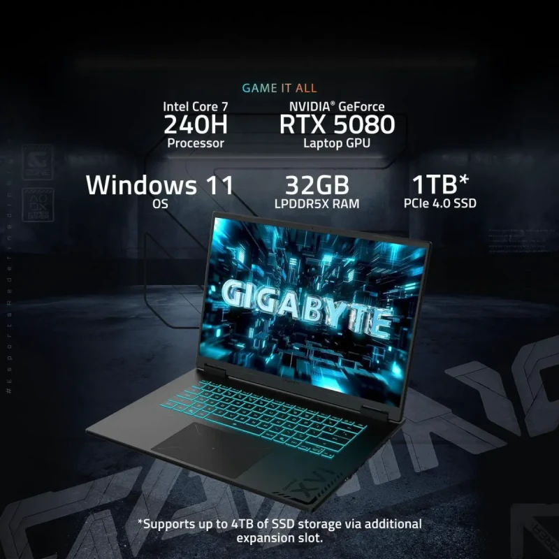 GIGABYTE - GAMING A16 PRO Gaming Laptop - 165Hz 2560x1600 WQXGA - NVIDIA GeForce RTX 5080 - Intel Core 7 240H - 1TB SSD with 32GB LPDDR5X RAM - Windows 11 Home (GAMING A16 PRO DYHG5USCC4SH) - Image 12
