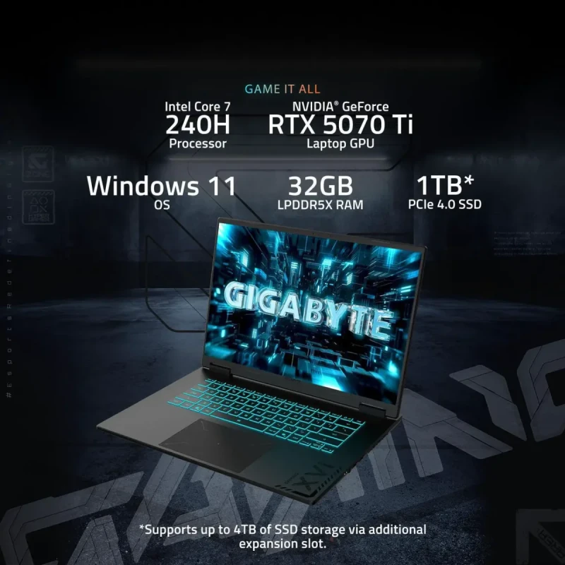 GIGABYTE - GAMING A16 PRO Gaming Laptop - 165Hz 2560x1600 WQXGA - NVIDIA GeForce RTX 5070 Ti - Intel Core 7 240H - 1TB SSD with 32GB LPDDR5X RAM - Windows 11 Home (GAMING A16 PRO DXHG4USCC4SH) - Image 12