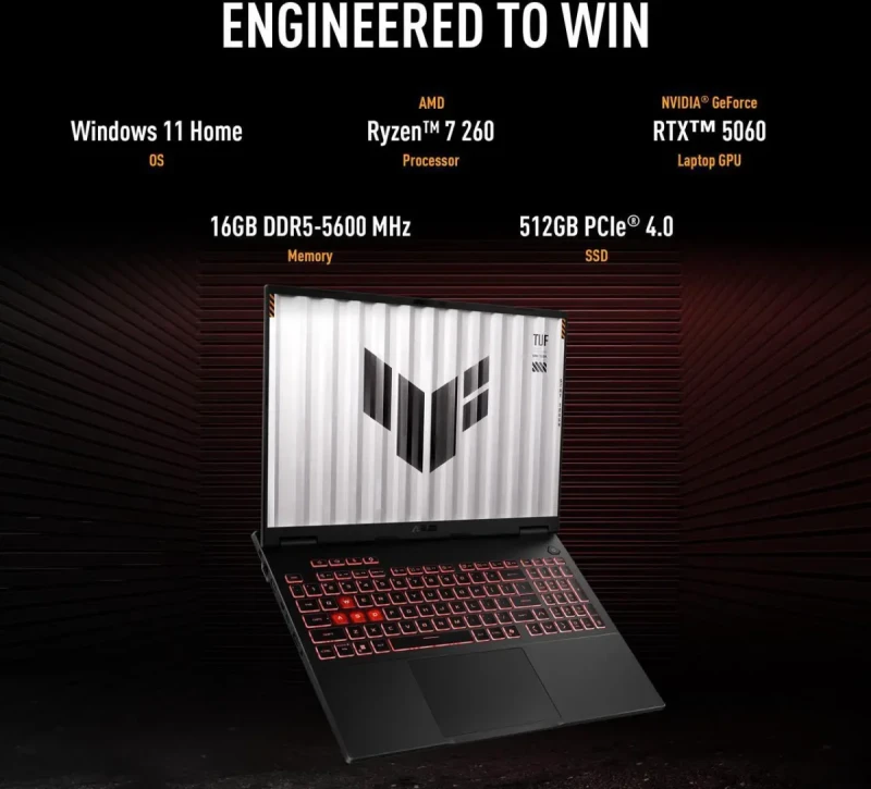 ASUS TUF Gaming A16 - 16" GeForce RTX 5060 Laptop GPU - AMD Ryzen 7 260 - 16GB Memory - 512 GB NVMe SSD - Windows 11 Home Gaming Laptop - 165 Hz IPS (FA608UM-NS73 ) - Image 7
