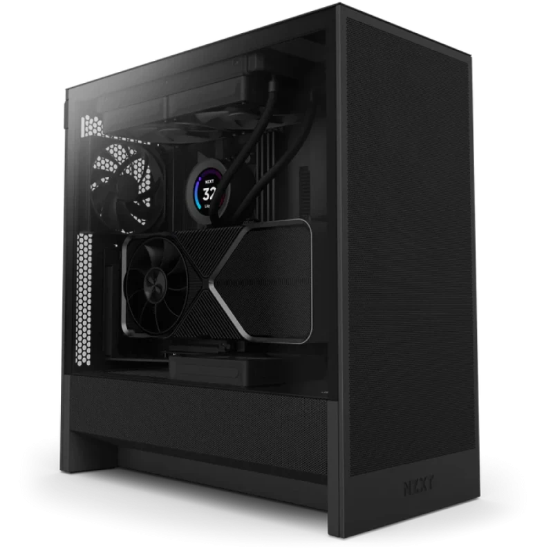 NZXT H5 Flow Mid-Tower ATX Gaming PC Case All Black – High-Airflow Mesh Panels, Tempered Glass Side Panel, Support E-ATX/ATX/Micro-ATX/Mini-ITX, 360 mm Front + 240 mm Top Radiator Support, 2x 120 mm Fans Included, USB-C + USB-A Front Ports, Cable Management System - Gallery Image