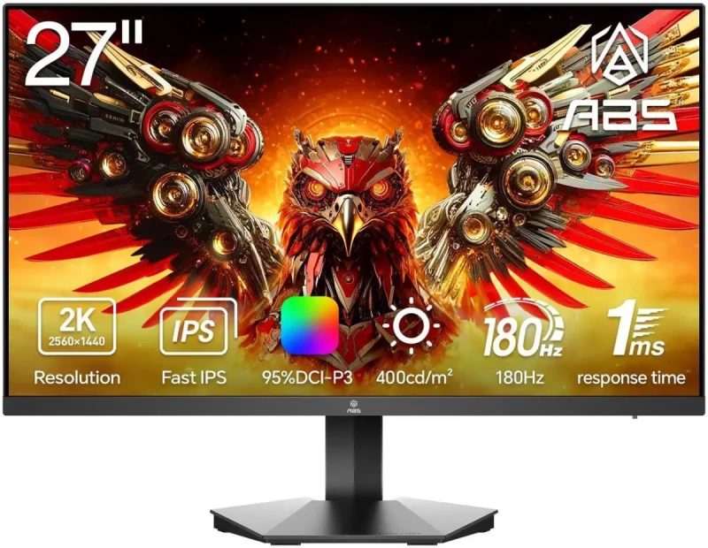 ABS GQ271NE 27″ QHD Gaming Monitor - 2560x1440 2K Resolution, 180 Hz Refresh Rate, Fast IPS Panel, 1 ms Response Time, AMD FreeSync / Adaptive Sync, VESA DisplayHDR 400, 95% DCI-P3 Color Gamut, HDMI & DisplayPort Connectivity, Ultra-Smooth High-Performance Display for Gaming and Productivity - Gallery Image