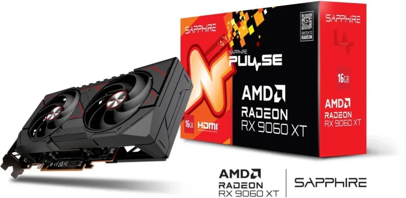 Sapphire PULSE Radeon RX 9060 XT 16GB Black – AMD RDNA GPU, 16GB GDDR6, Boost Clock up to 2650 MHz, Dual-Fan PULSE Cooling, Factory Overclock, PCIe 4.0, HDMI/DP Outputs, 240 mm - Gallery Image