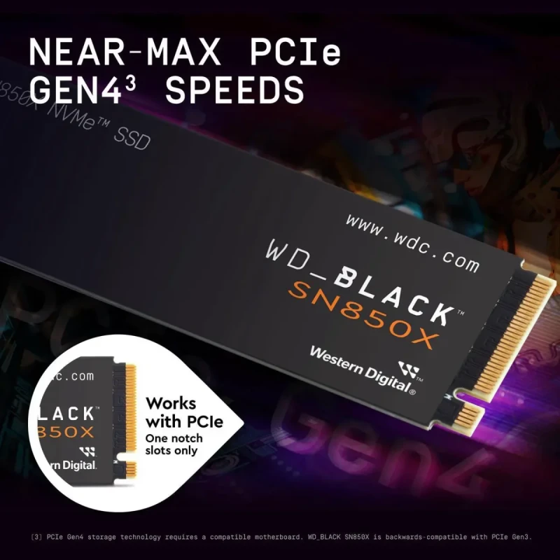 Western Digital WD_Black SN850X - 2 TB SSD, M.2 PCIe 4.0 X4, M.2-2280, 2048 MB Cache memory - Gallery Image