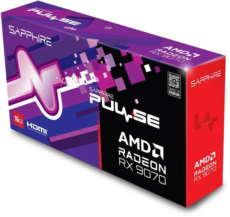 Sapphire PULSE Radeon RX 9070 16GB – AMD RDNA GPU, 16GB GDDR6, Boost Clock up to 2700 MHz, Dual-Fan PULSE Cooling, High-Performance Gaming Graphics Card, PCIe Interface, HDMI/DisplayPort Outputs, 280 mm Length - Gallery Image