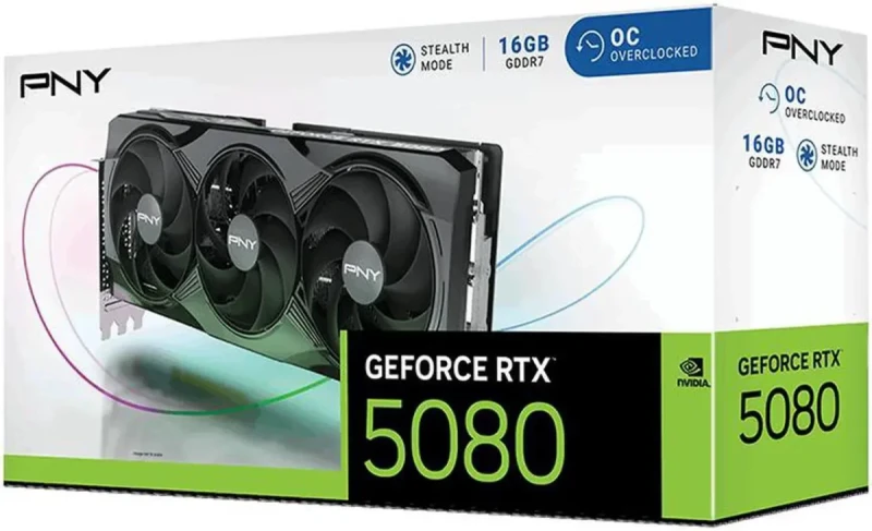 PNY NVIDIA GeForce RTX 5080 16GB OC Triple Fan Graphics Card - Gallery Image