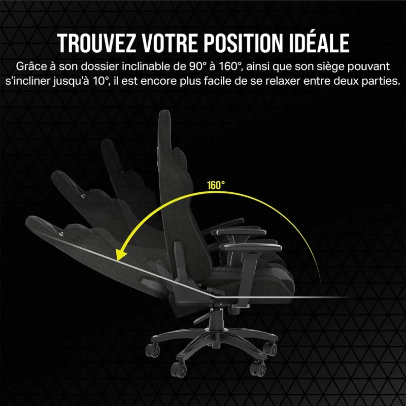 Corsair TC100 Relaxed Gaming Chair - Black Fabric, Racing-Inspired Design, Adjustable Lumbar Cushion, Removable Memory Foam Neck Pillow, Reclining Backrest - Gallery Image