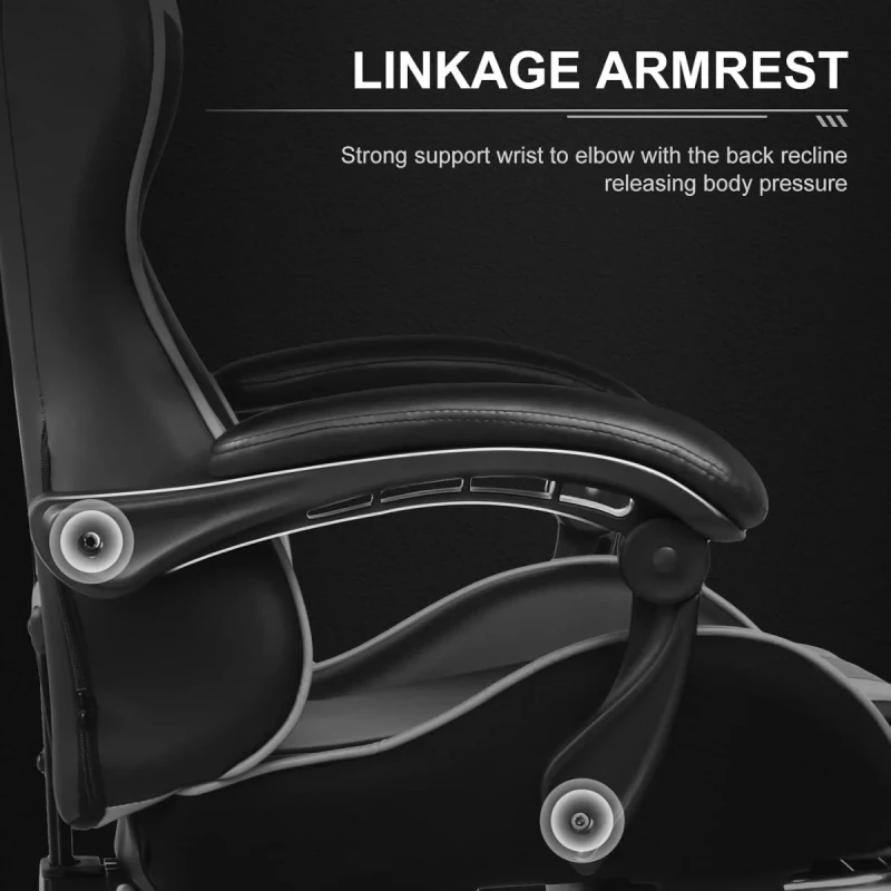 GTPLAYER GT800A Gaming Chair - White PU Leather, Lumbar Massage, Retractable Footrest, 135° Reclining Backrest, Adjustable Armrests, 150kg Weight Capacity - Gallery Image