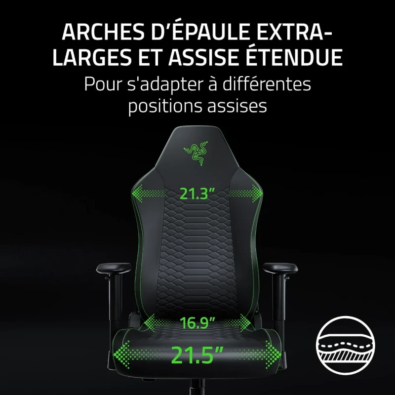 Razer Iskur V2 X NewGen Ergonomic Gaming Chair - Black 2nd Gen PU Leather, CoolTouch Technology, Integrated Lumbar Support, Wide Shoulder Arches, Ergonomic Design - Gallery Image