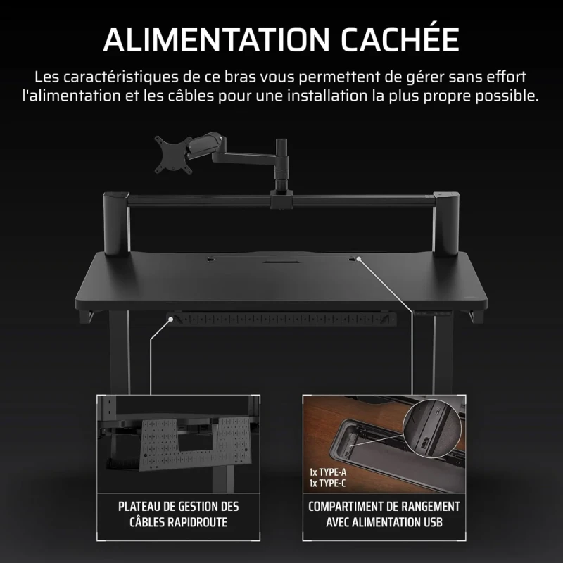 CORSAIR Platform:4 Elevate Electric Standing Desk - 120 x 76cm, Height Adjustable, Electric Sit-Stand, Included Monitor Arm, Cable Management, Black - Gallery Image