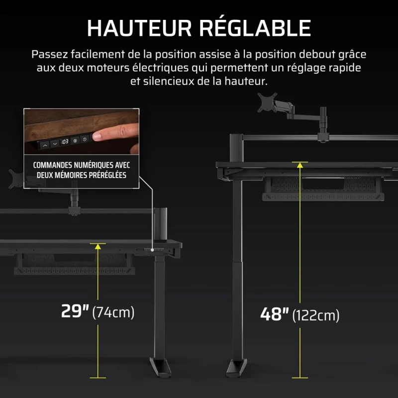 CORSAIR Platform:4 Elevate Electric Standing Desk - 120 x 76cm, Height Adjustable, Electric Sit-Stand, Included Monitor Arm, Cable Management, Black - Gallery Image