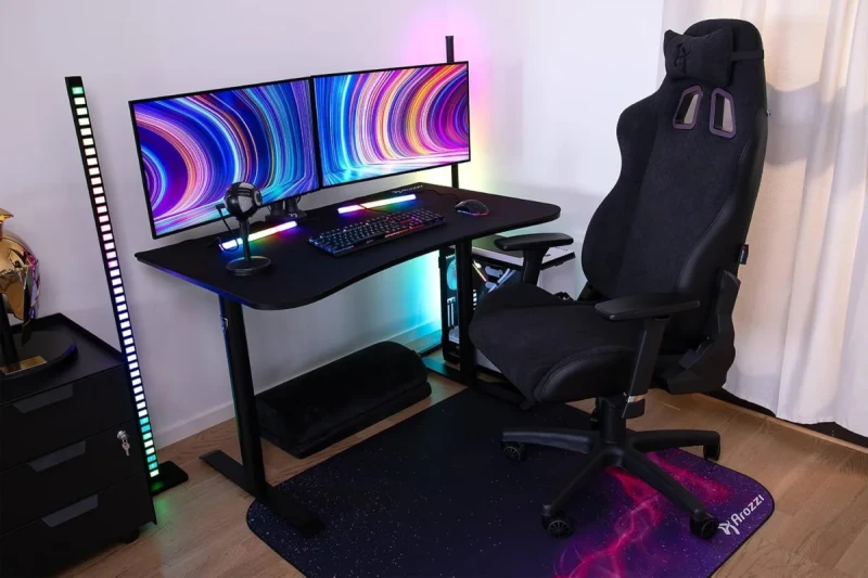 Arozzi Arena Gaming Desk Small - Intense Black, Full-Surface Water-Resistant Mouse Pad, Cable Management, Steel Frame, Compact Gaming Desk - Gallery Image
